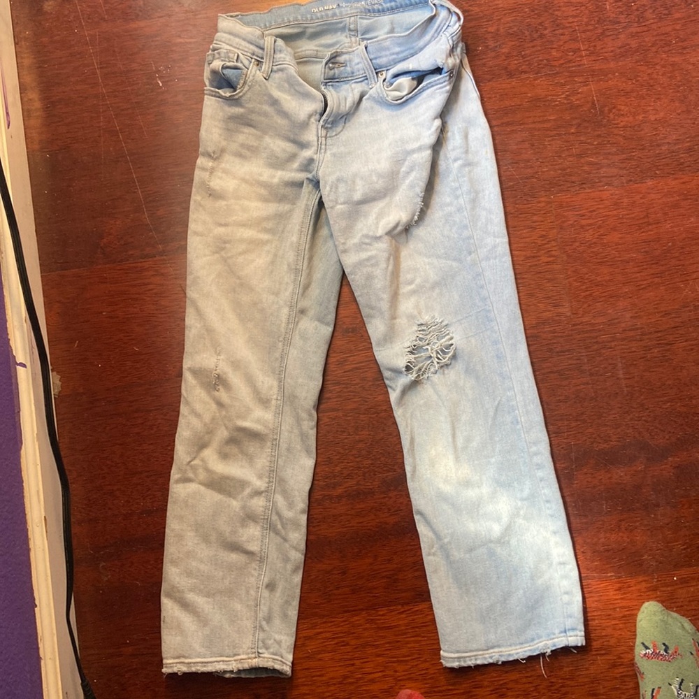 Old navy blue slightly ripped jeans